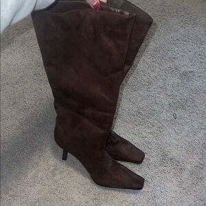Women's Tall Brown Suede Knee-High Boots